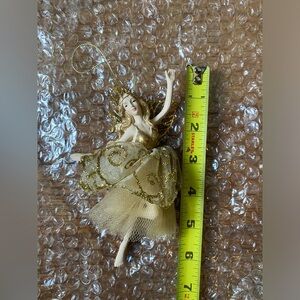 Little Barefoot Fairy Gold Sparkles Christmas Ornament Wings